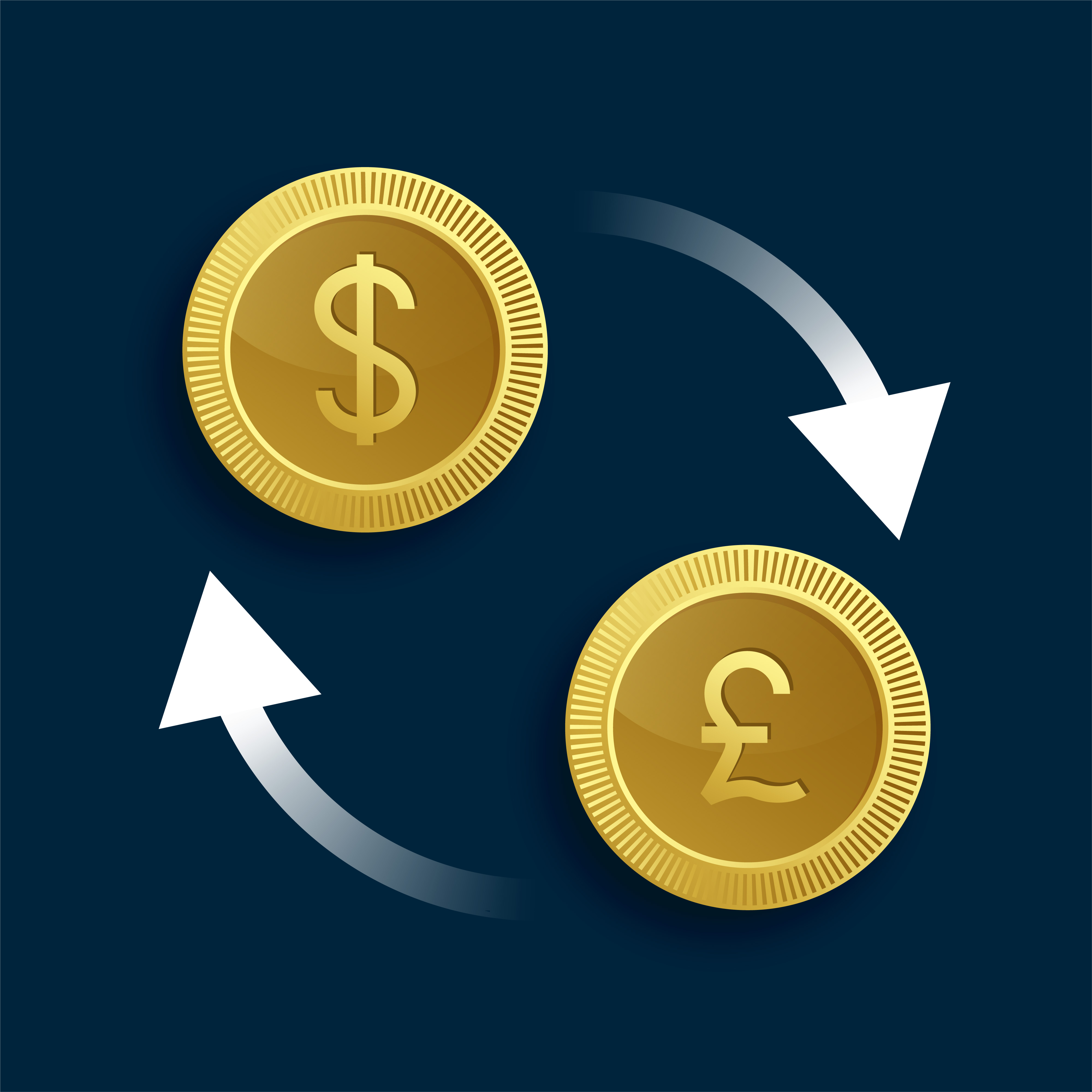 golden dollar to pound money exchange concept background vector