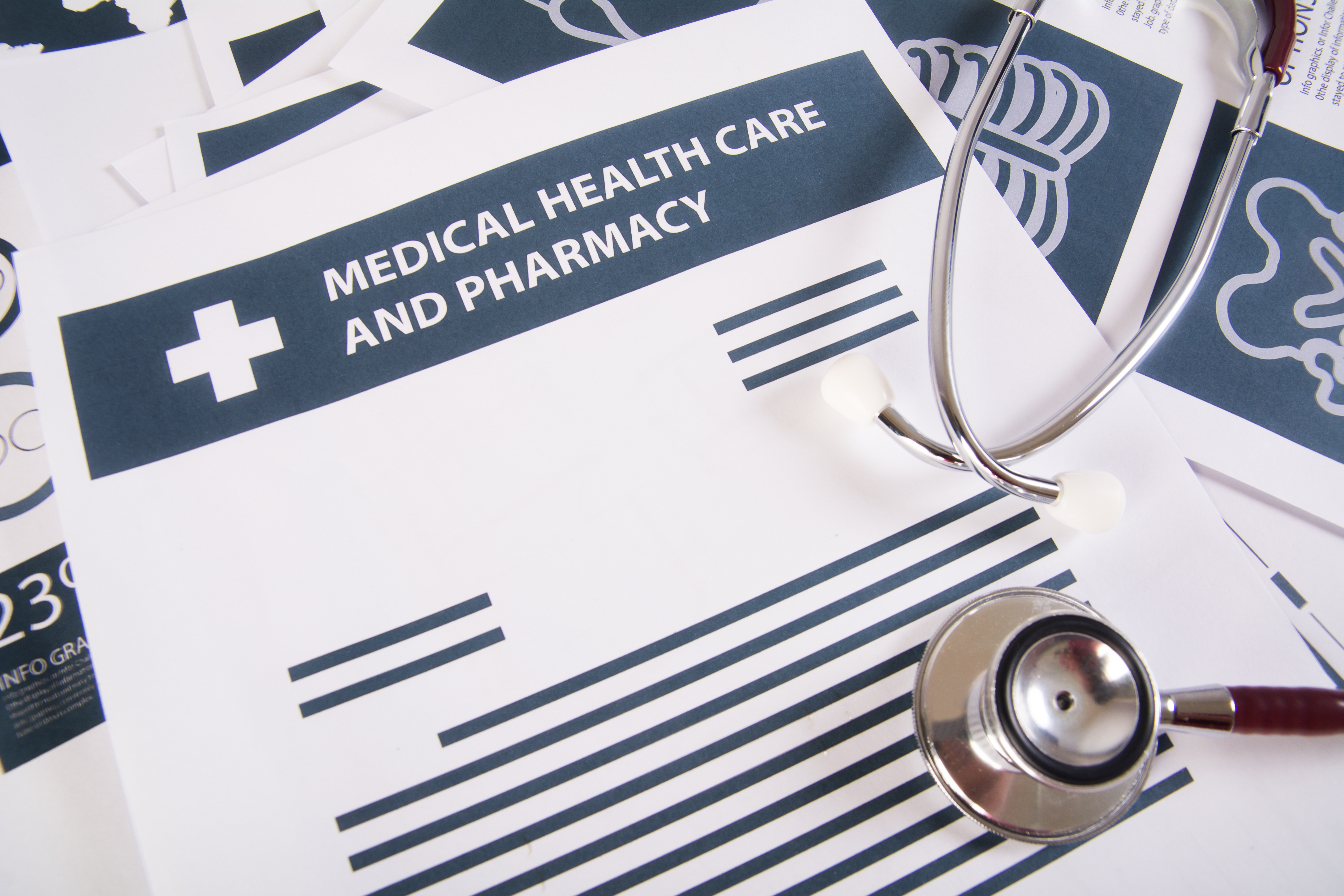 Medical records report and stethoscope. Medical concept.