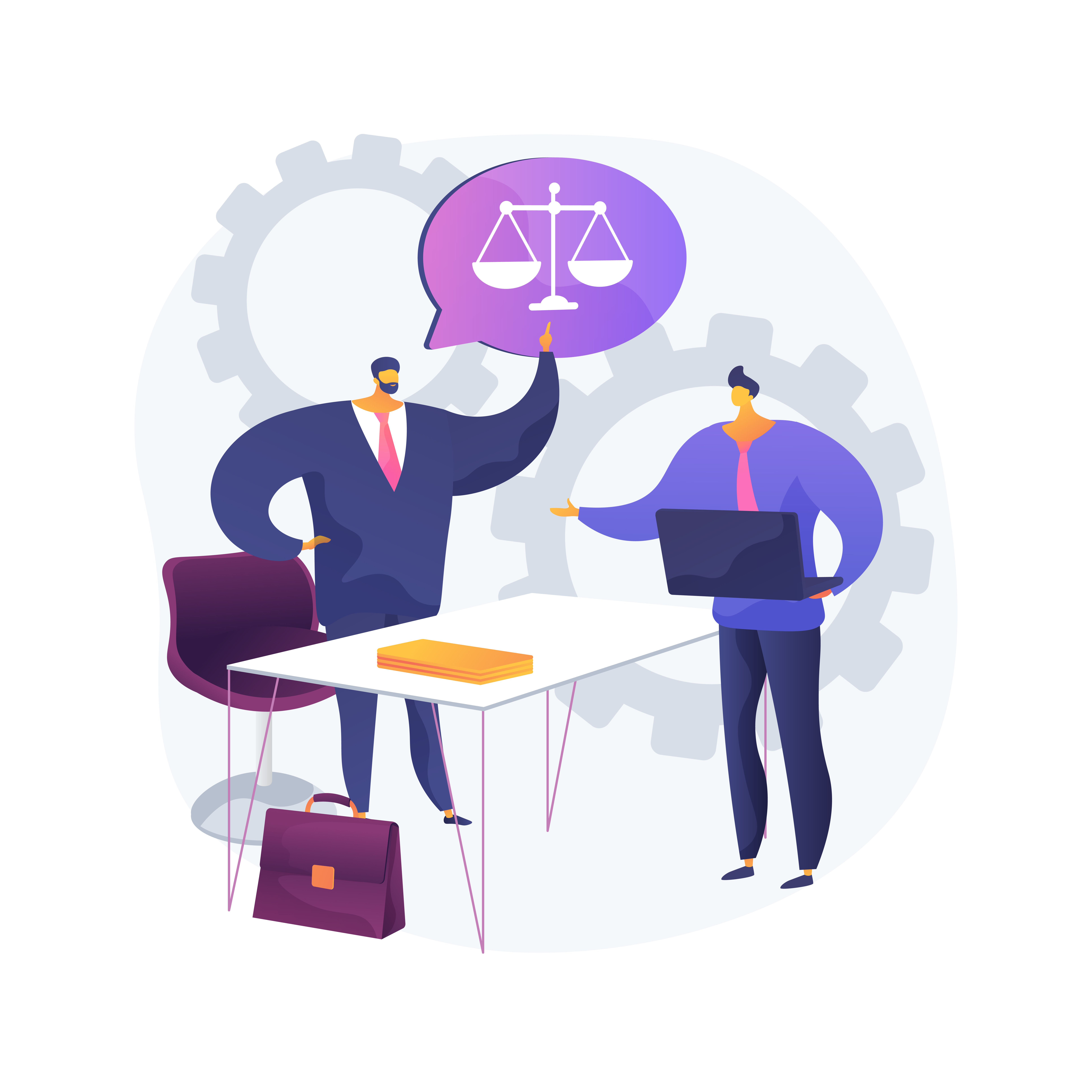 Paralegal services abstract concept vector illustration. Delegated legal work, organizing files, drafting documents, legal research, law firm, write report, litigation abstract metaphor.